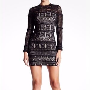 Parker Long Sleeve Ruffle Lace Mini Dress Black Large Cocktail LBD Party NWT